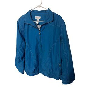 Alfred Dunner blue zip front size L jacket with flower zipper pulls